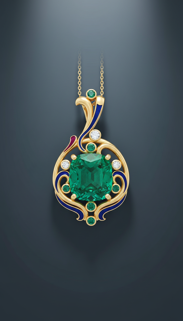 Emerald Cuff With Art Deco Detailing